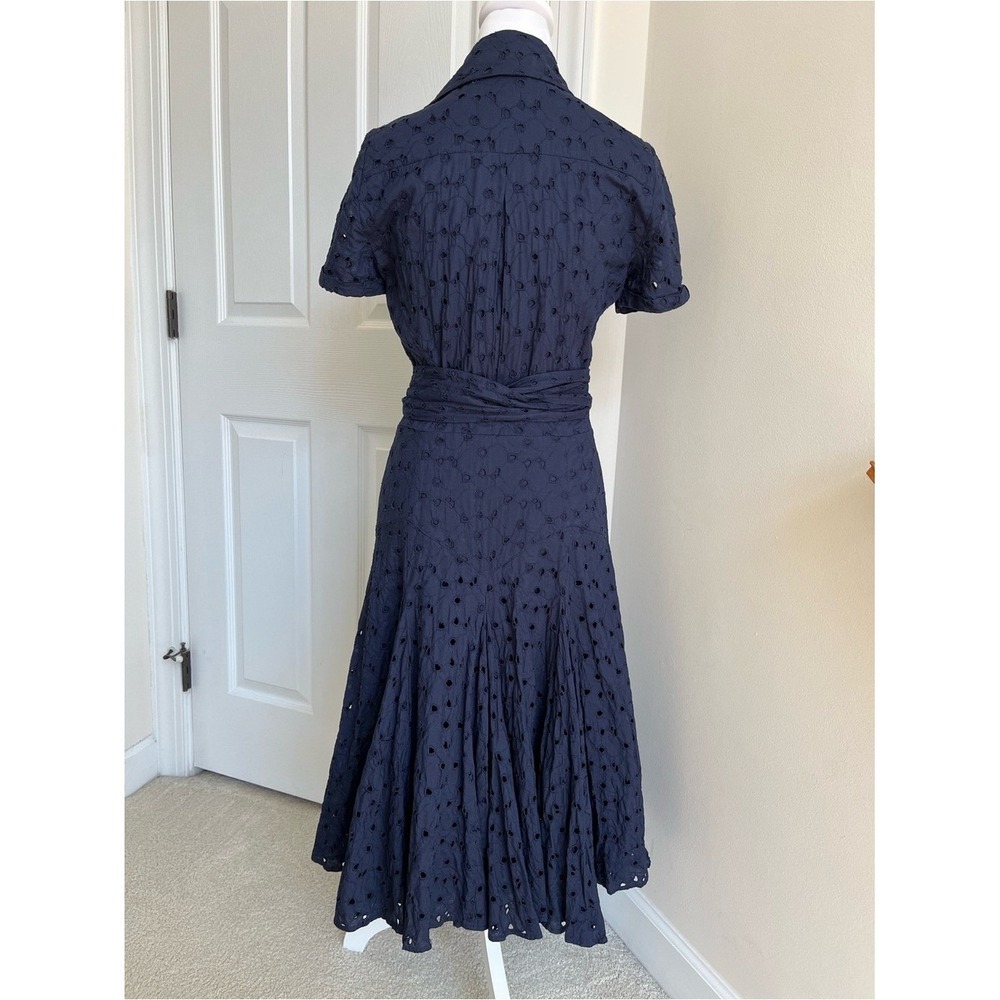 Vintage Diane Von Furstenberg DVF Taffy Navy Blue Eyelet Lace Midi Wrap Dress 6 - Picture 5 of 6